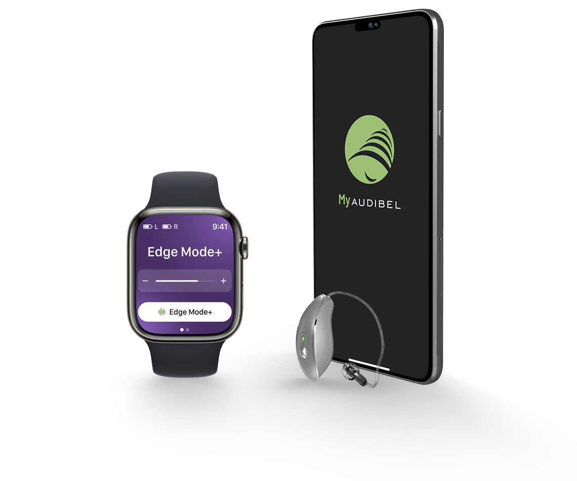 iPhone and Apple watch with the My Audibel app on screen